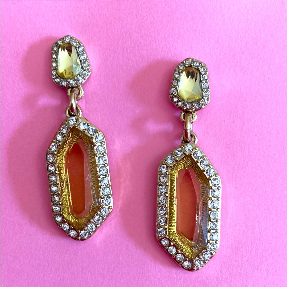Vintage 90s Yellow Sparkling Dangling Post Pierced Earrings